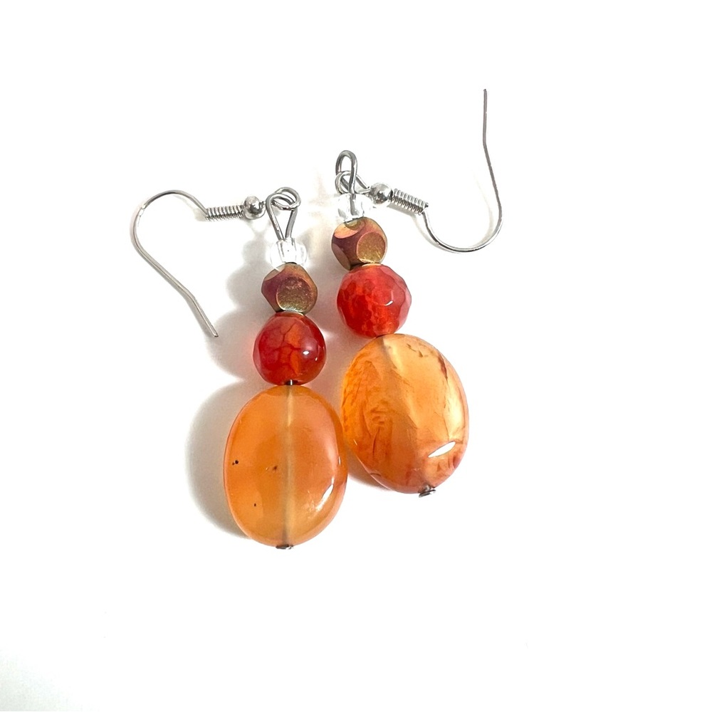 Carnelian Stone And Glass Bead Handmade Earrings